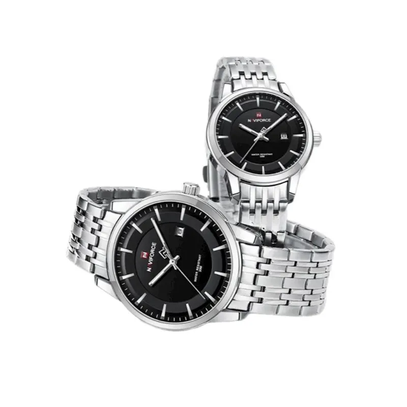 Naviforce Black Dial Fashion Couple Watch- NF9228